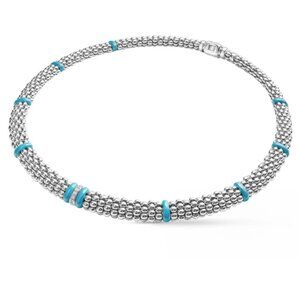LAGOS Caviar Sterling Silver Blue Ceramic Diamond Choker Necklace